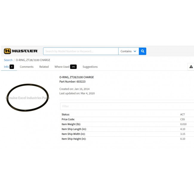 603223 O-RING ZT2800 ZT3100  *HG-52250